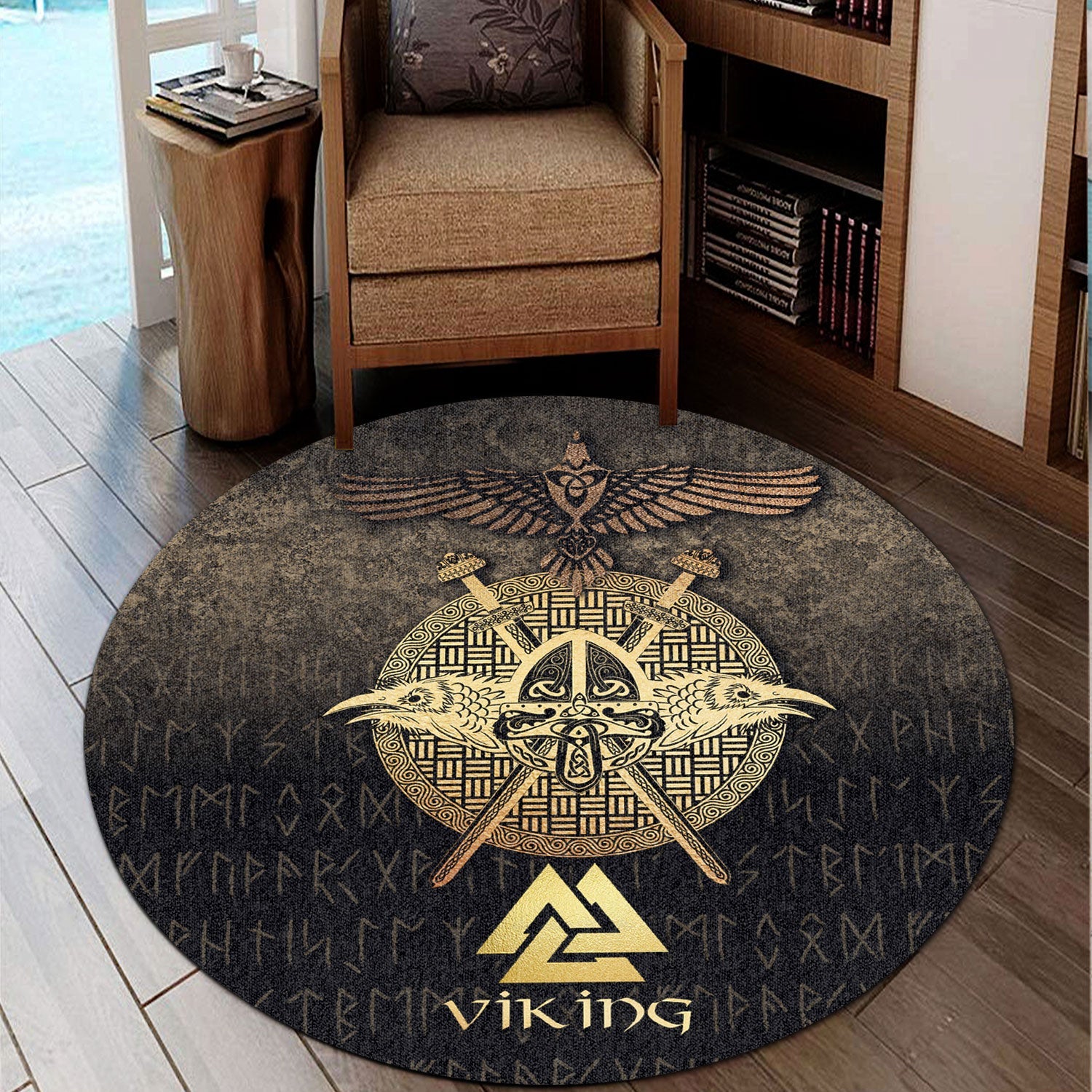 wonder-print-round-carpet-vikings-golden-raven-round-carpet