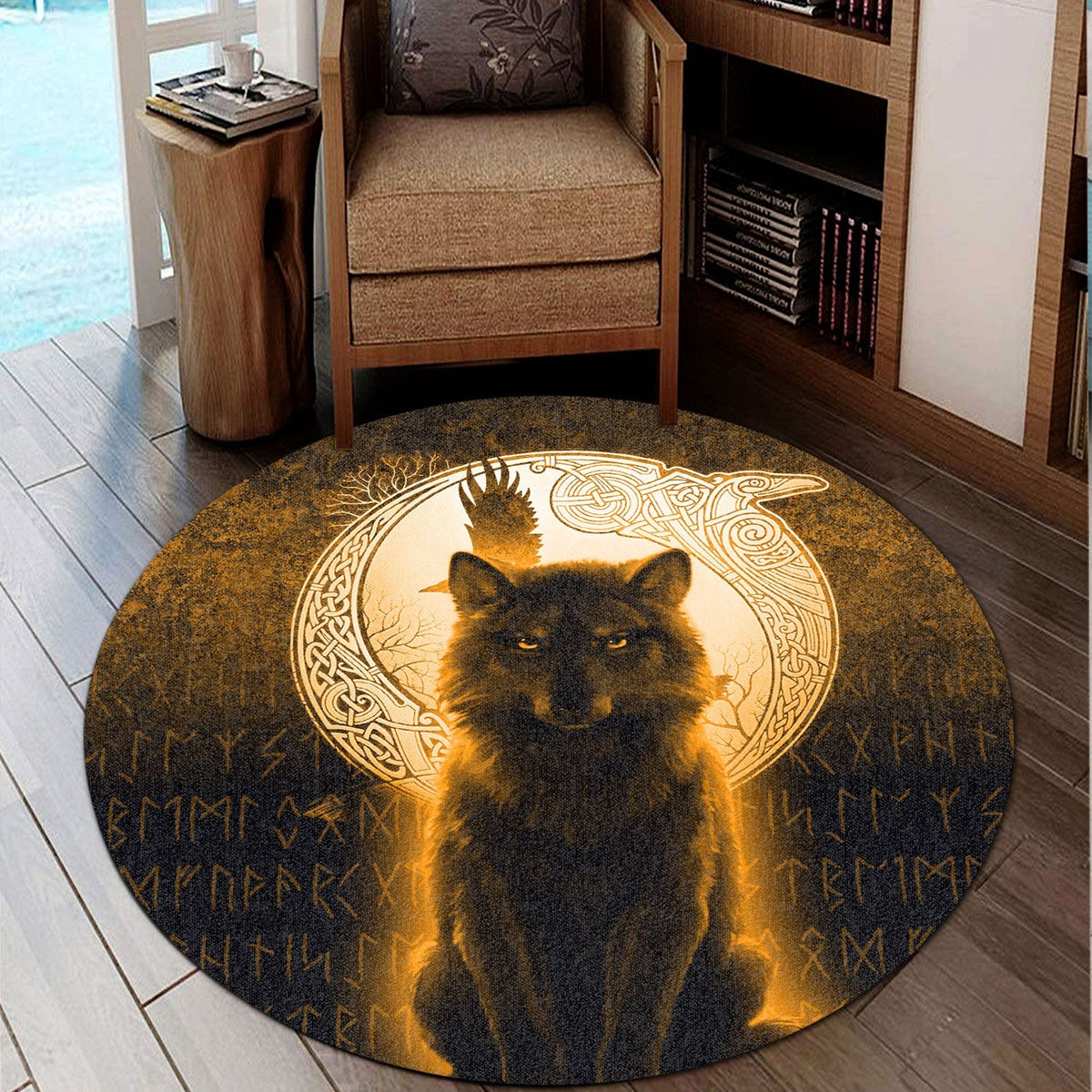 viking-round-carpet-fenrir-viking-wolf-gold-version-round-carpet