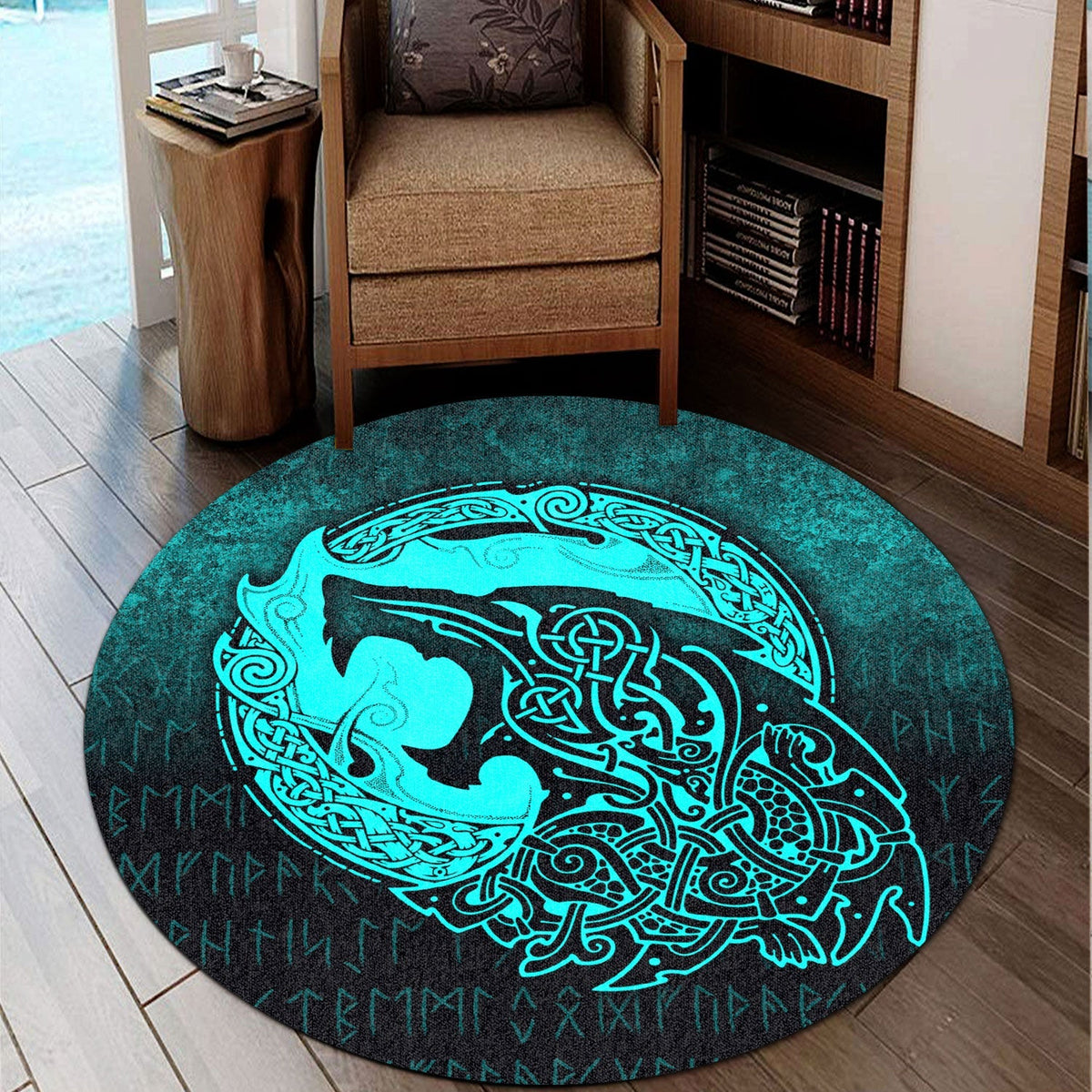 viking-round-carpet-fenrir-viking-3d-tattoo-cyan-version-round-carpet