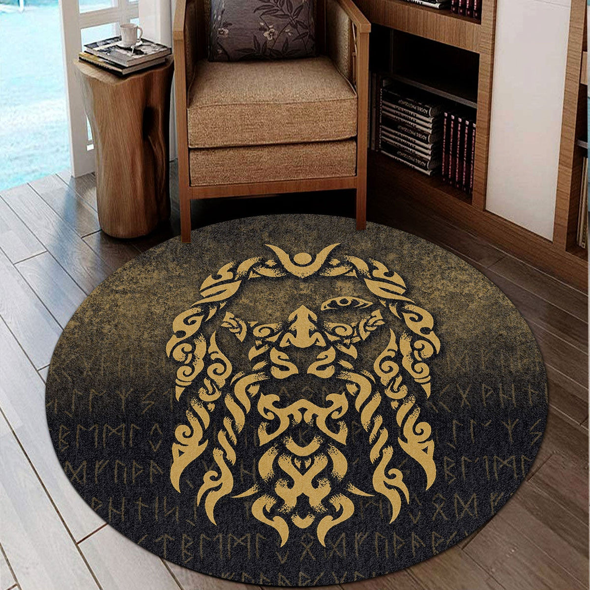 viking-round-carpet-viking-god-odin-allfather-in-asgard-raven-god-gold-version-round-carpet