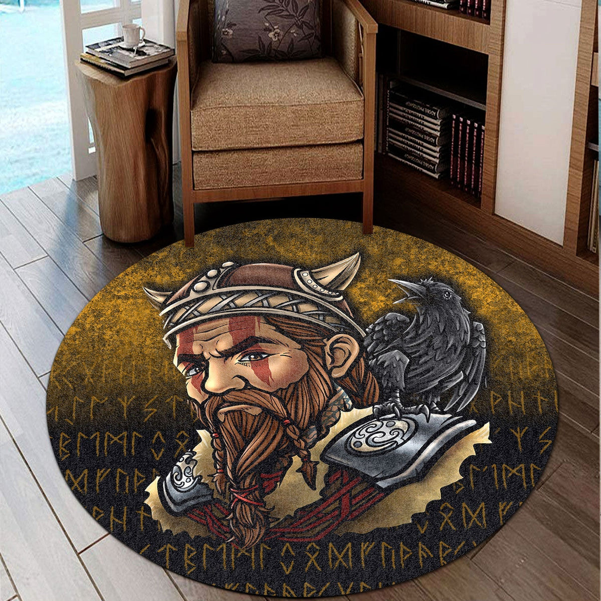 viking-round-carpet-viking-warrior-odin-valhalla-raven-round-carpet