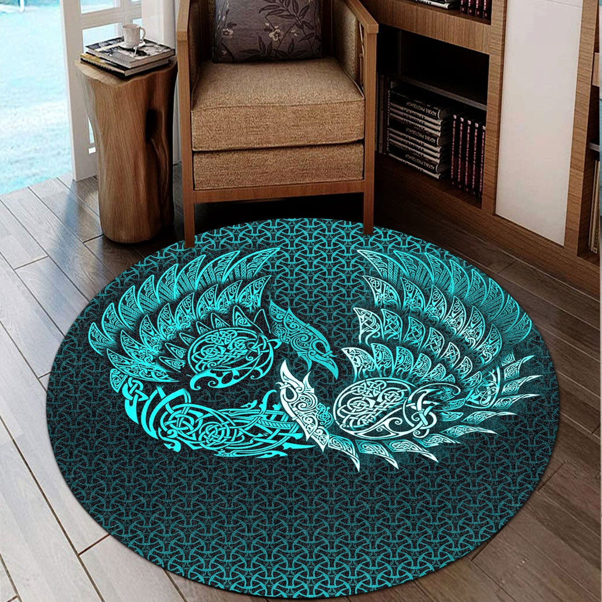 viking-round-carpet-ragnarok-huginn-muninn-cyan-version-round-carpet