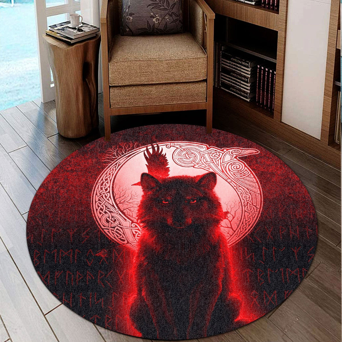 viking-round-carpet-fenrir-viking-wolf-red-version-round-carpet