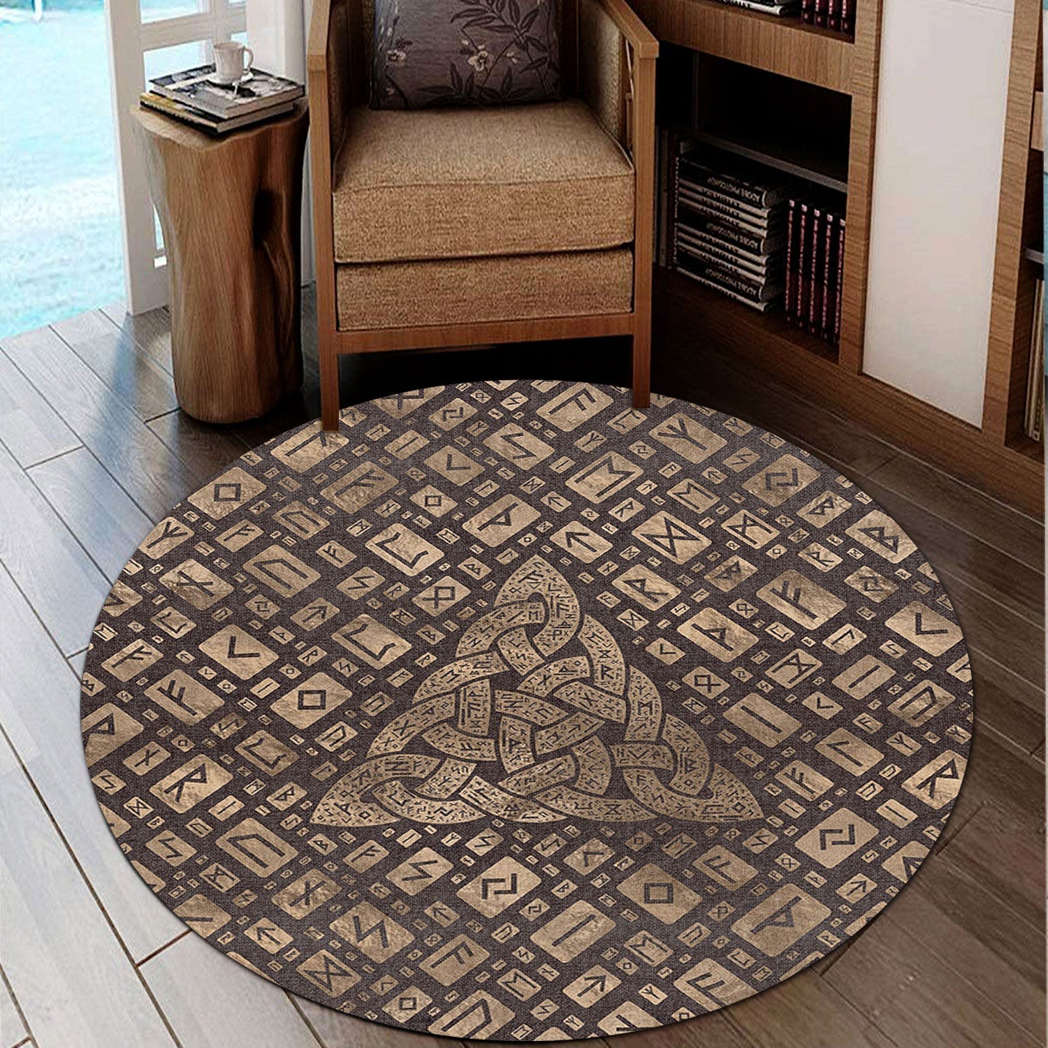 viking-round-carpet-triquetra-and-runic-alphabet-wood-and-gold-round-carpet