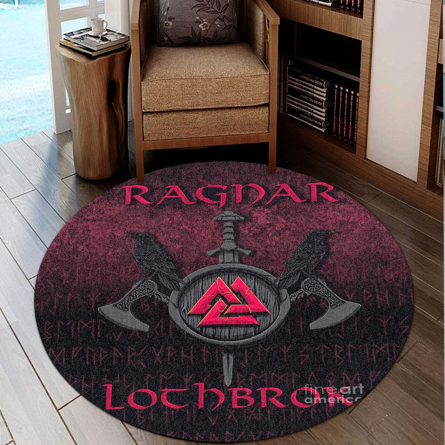 viking-round-carpet-ragnar-lothbrok-ragnar-lodbrok-viking-warrior-red-version-round-carpet