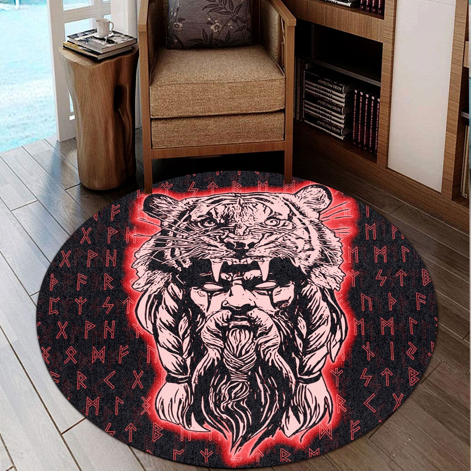 wonder-print-round-carpet-wolf-odin-viking-set-red-round-carpet