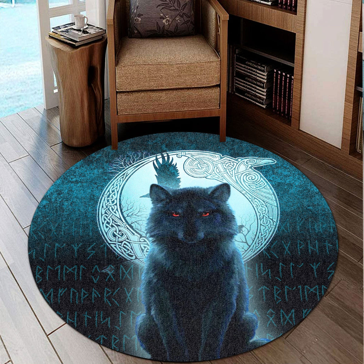 viking-round-carpet-fenrir-viking-wolf-cyan-version-round-carpet