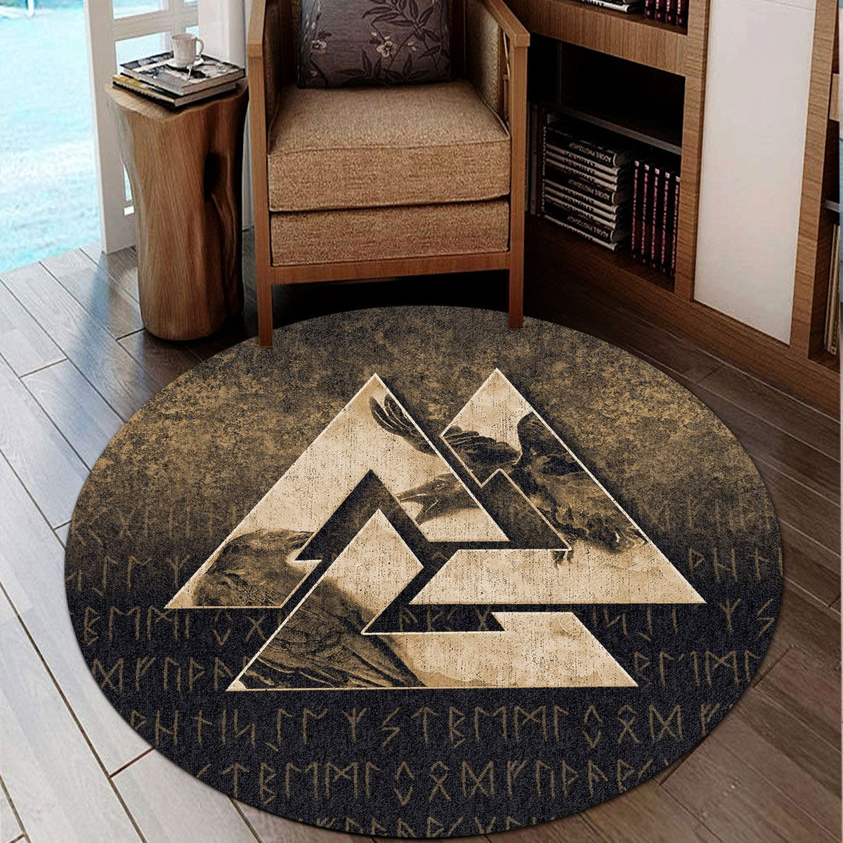 viking-round-carpet-huginn-muninn-ravens-from-odin-viking-gold-version-round-carpet