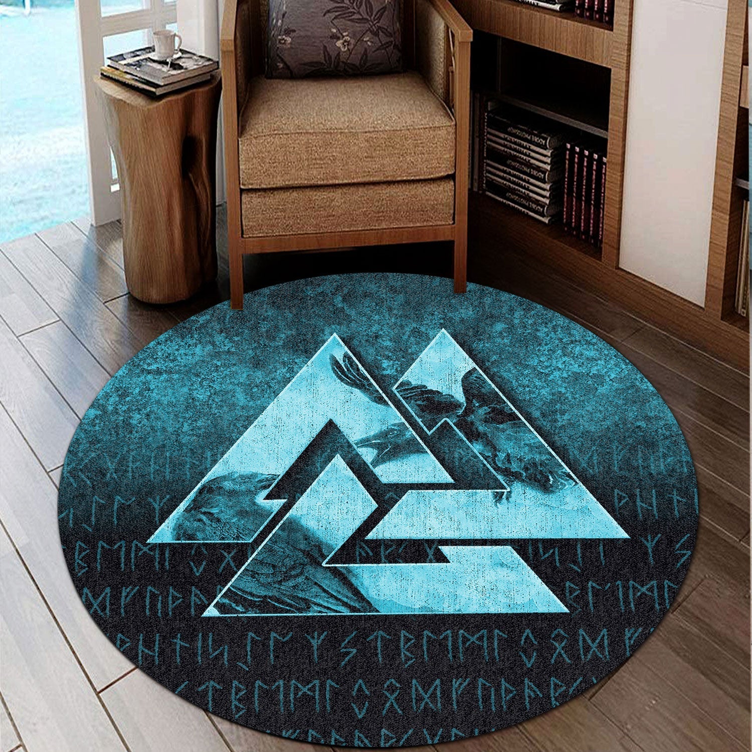 viking-round-carpet-huginn-muninn-ravens-from-odin-viking-cyan-version-round-carpet