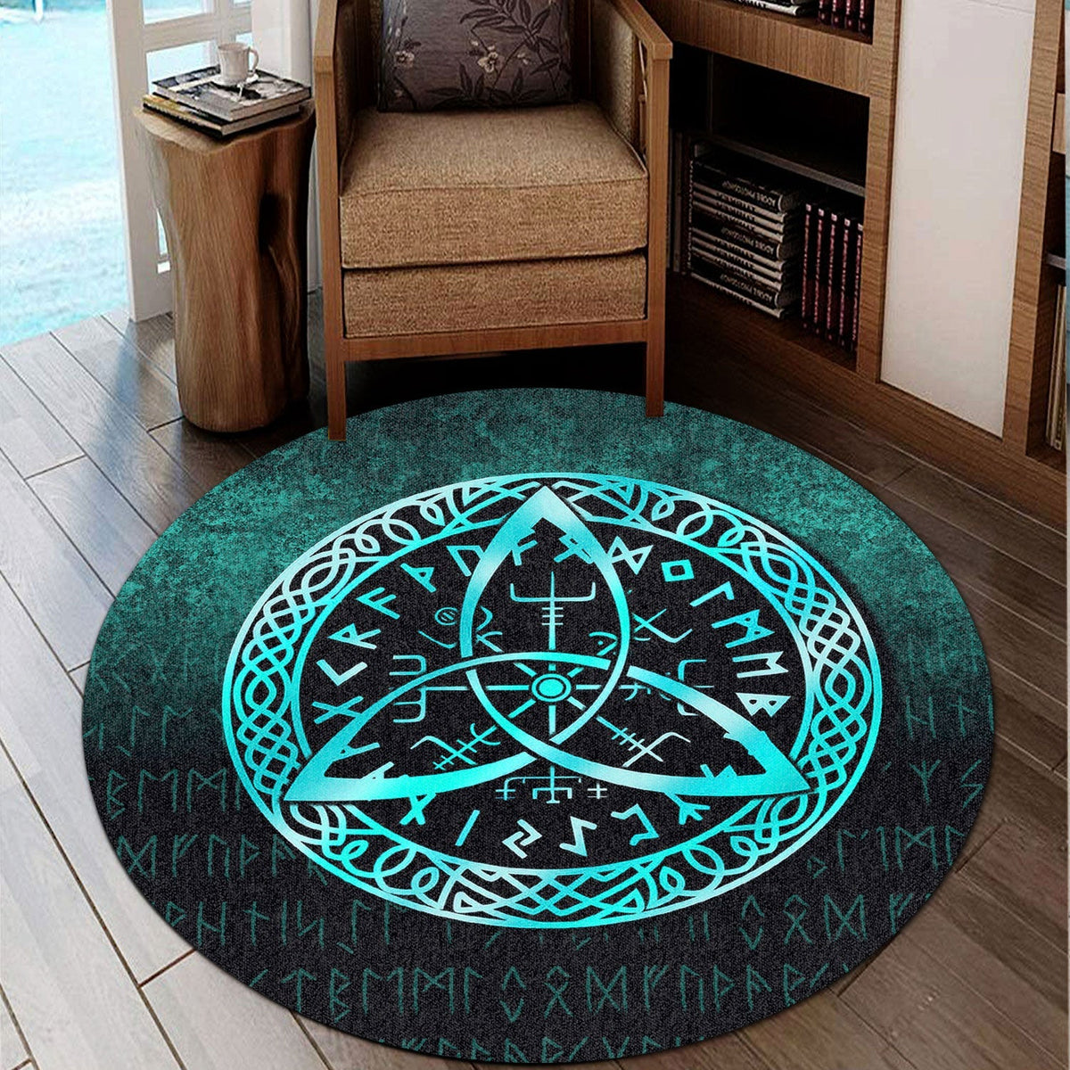 viking-round-carpet-vegvisir-nordic-viking-rune-cyan-version-round-carpet