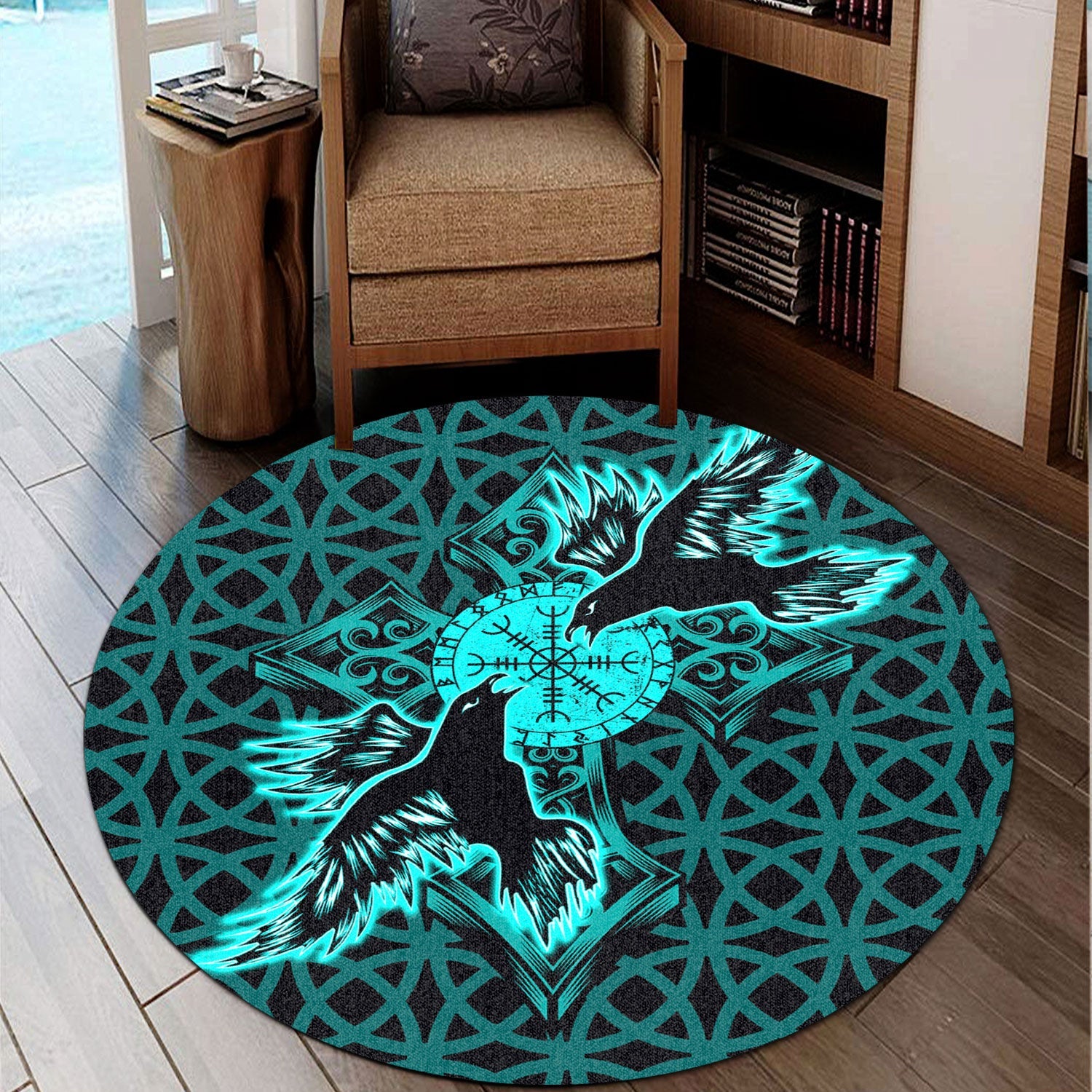 wonder-print-round-carpet-viking-raven-cross-turquoise-round-carpet