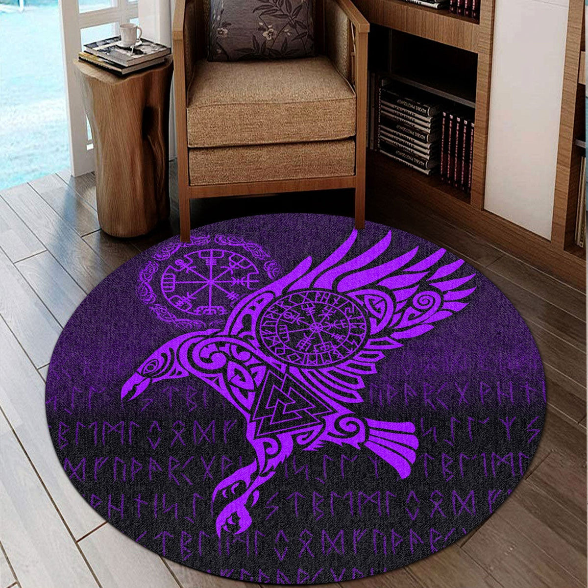 viking-round-carpet-raven-vegvisir-tattoo-purple-version-round-carpet
