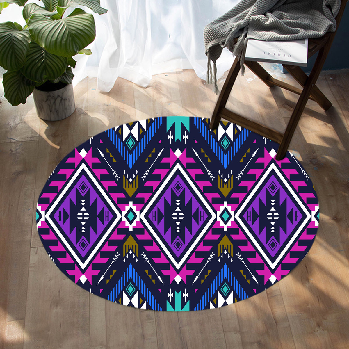 native-american-purple-tribe-pattern-round-carpet