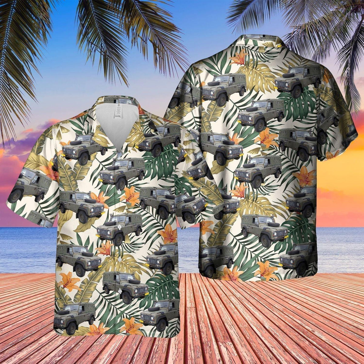 Royal Marines Land Rover Wolf Utility Vehicle White Hawaiian Shirt - Wonder Print Shop