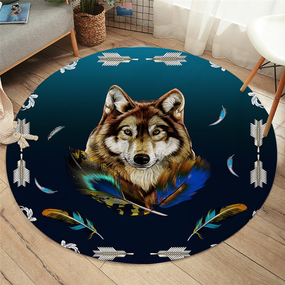 native-american-blue-wolf-round-carpets