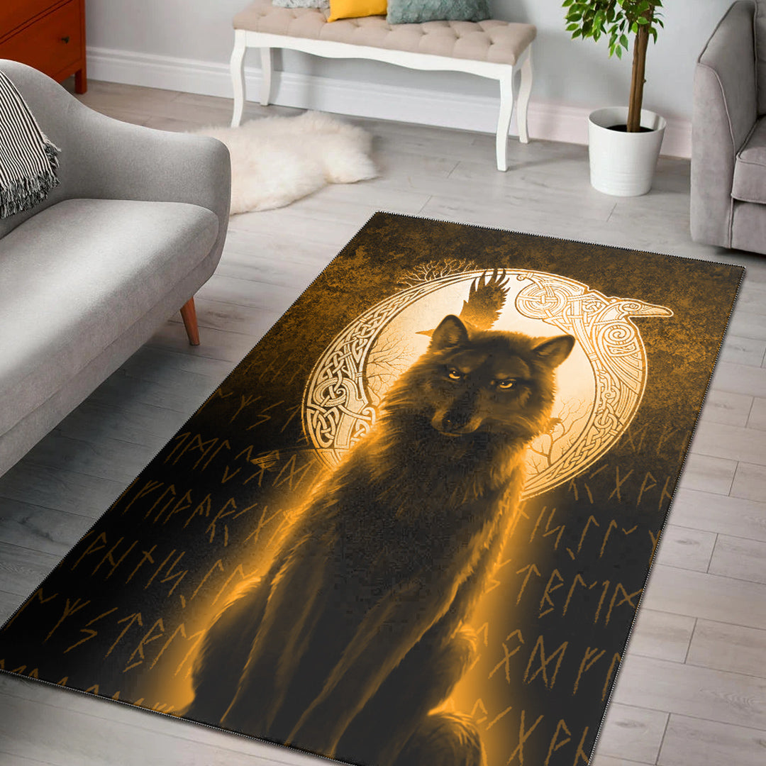 Viking Area Rug Fenrir Viking Wolf Gold Version Area Rug RLT12 - Wonder Print Shop