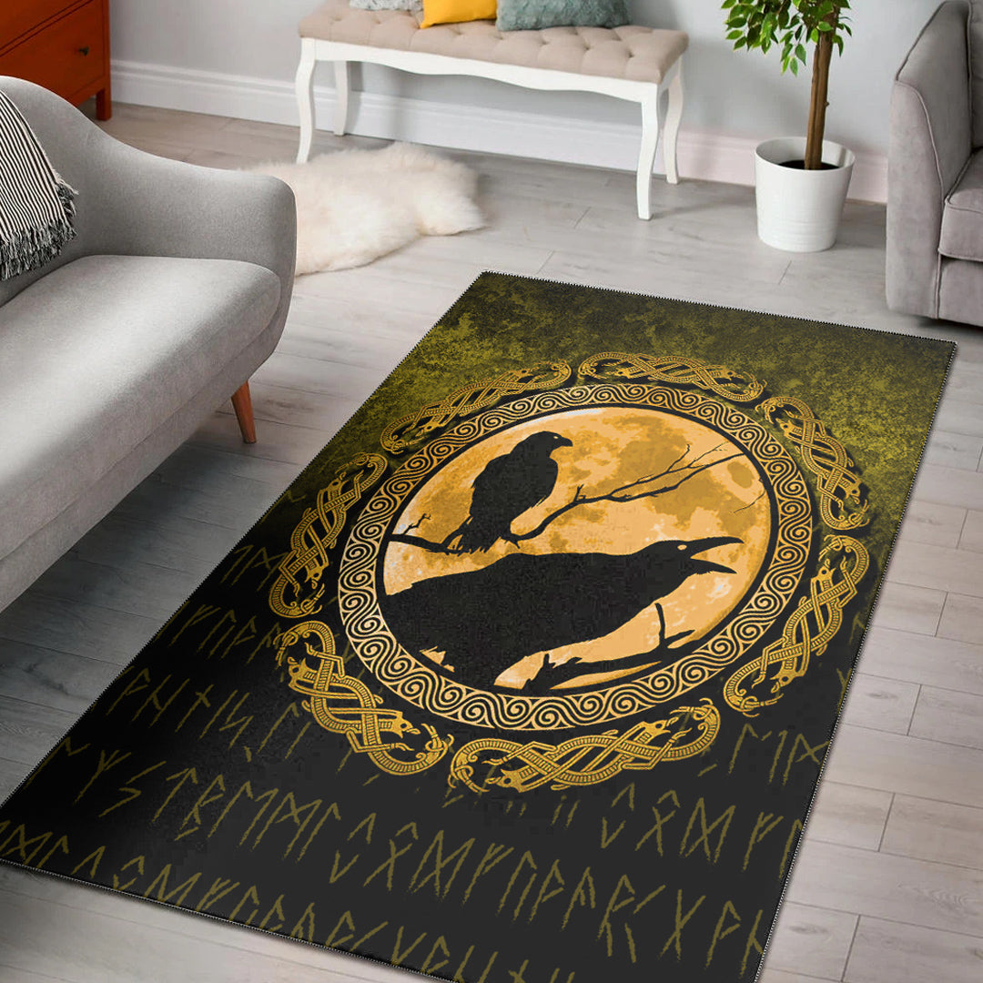 Viking Area Rug Vikings Huginn Muninn Odin Ravens Gold Version Area Rug RLT12 - Wonder Print Shop