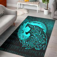 Viking Area Rug Fenrir Viking 3D Tattoo Cyan Version Area Rug RLT12 - Wonder Print Shop