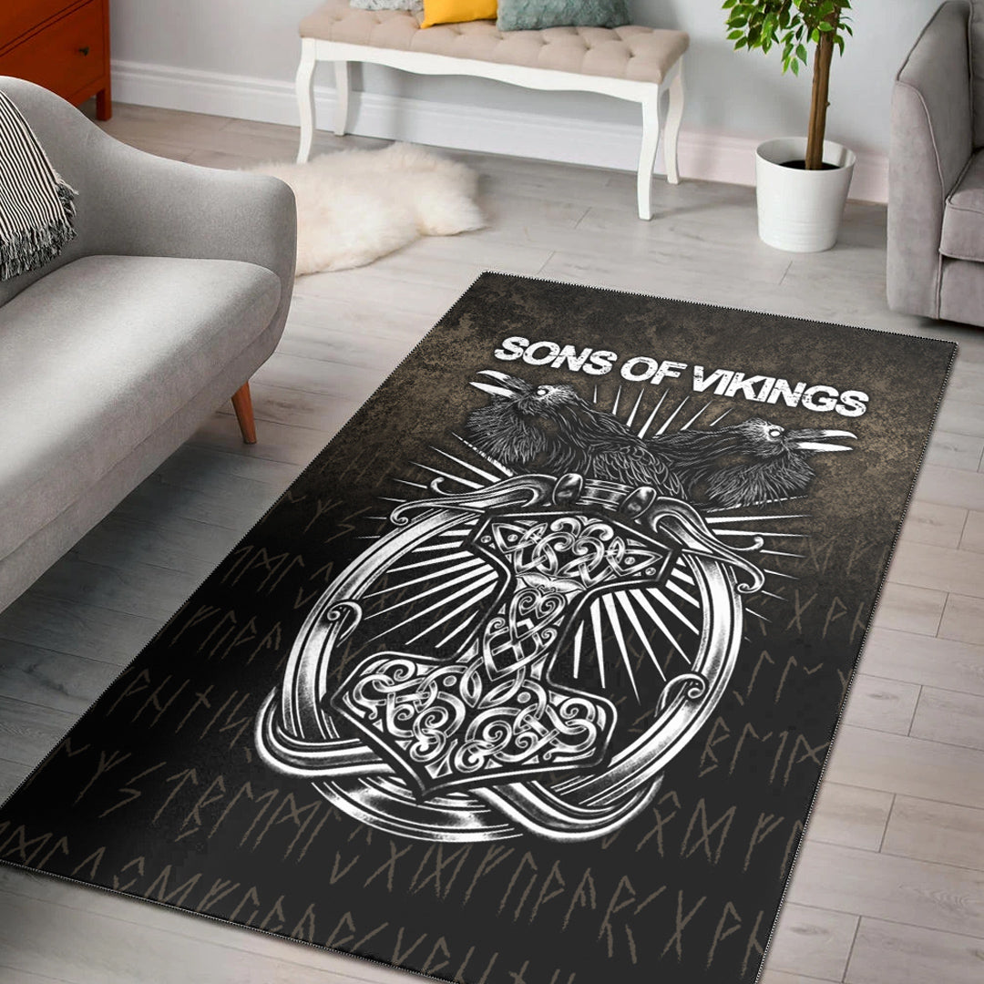 Viking Area Rug Vikings Ravens Mjolnir Area Rug RLT12 - Wonder Print Shop