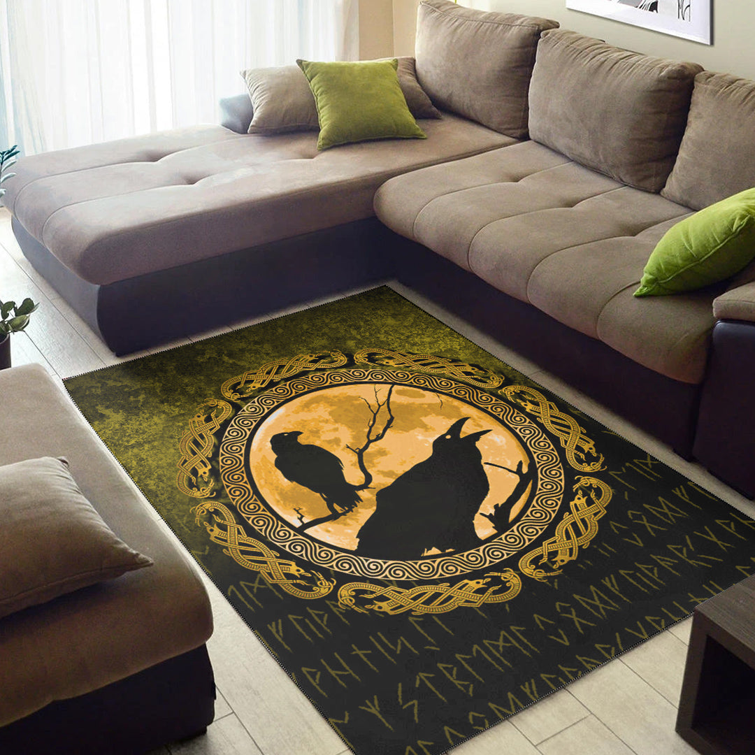 Viking Area Rug Vikings Huginn Muninn Odin Ravens Gold Version Area Rug RLT12 - Wonder Print Shop