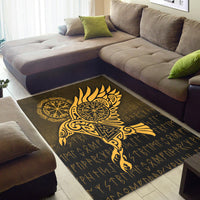 Viking Area Rug Raven Vegvisir Tattoo Gold Version Area Rug RLT12 - Wonder Print Shop