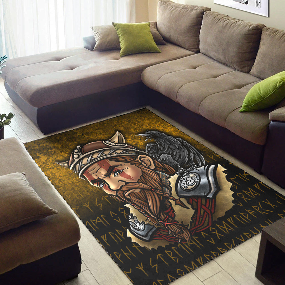 Viking Area Rug Viking Warrior Odin Valhalla Raven Area Rug RLT12 - Wonder Print Shop