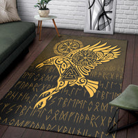 Viking Area Rug Raven Vegvisir Tattoo Gold Version Area Rug RLT12 - Wonder Print Shop