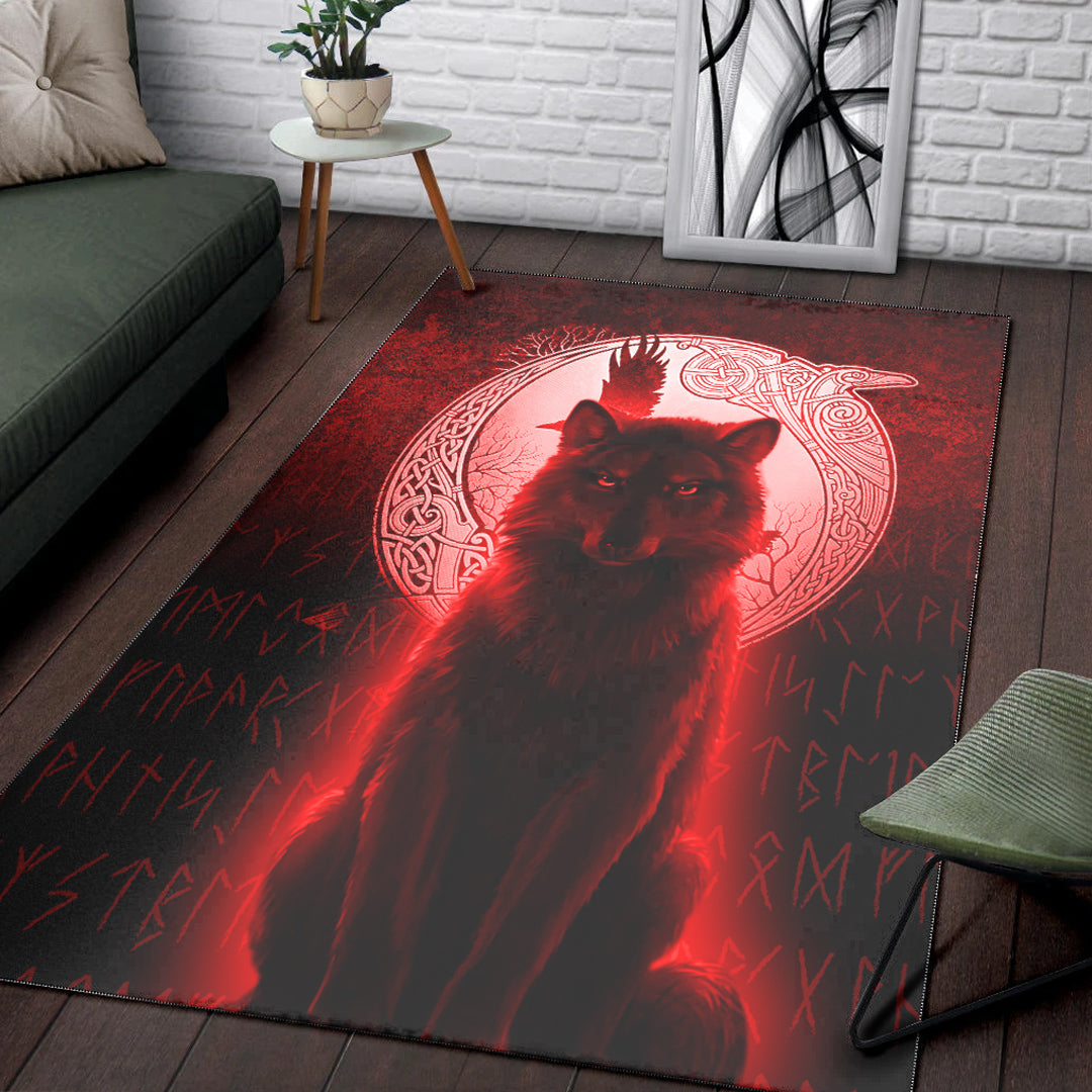 Viking Area Rug Fenrir Viking Wolf Red Version Area Rug RLT12 - Wonder Print Shop