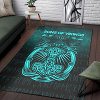Viking Area Rug Vikings Ravens Mjolnir Cyan Version Area Rug RLT12 - Wonder Print Shop