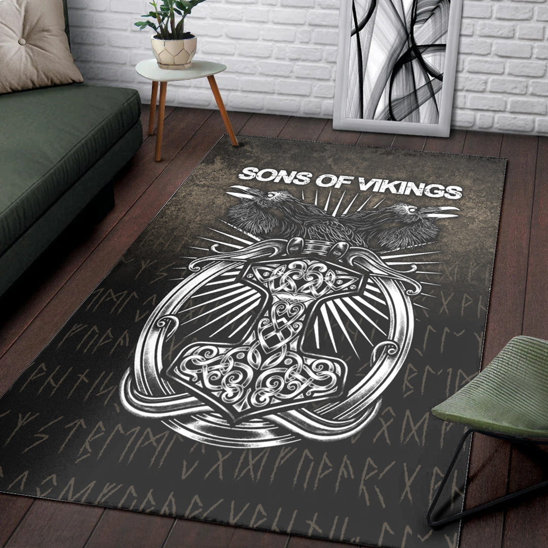 Viking Area Rug Vikings Ravens Mjolnir Area Rug RLT12 - Wonder Print Shop