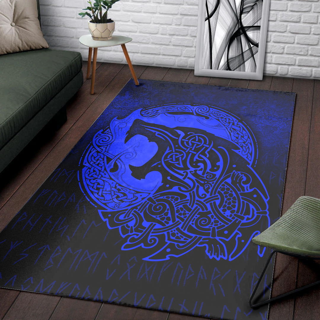 Viking Area Rug Fenrir Viking 3D Tattoo Blue Version Area Rug RLT12 - Wonder Print Shop