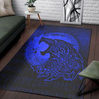 Viking Area Rug Fenrir Viking 3D Tattoo Blue Version Area Rug RLT12 - Wonder Print Shop