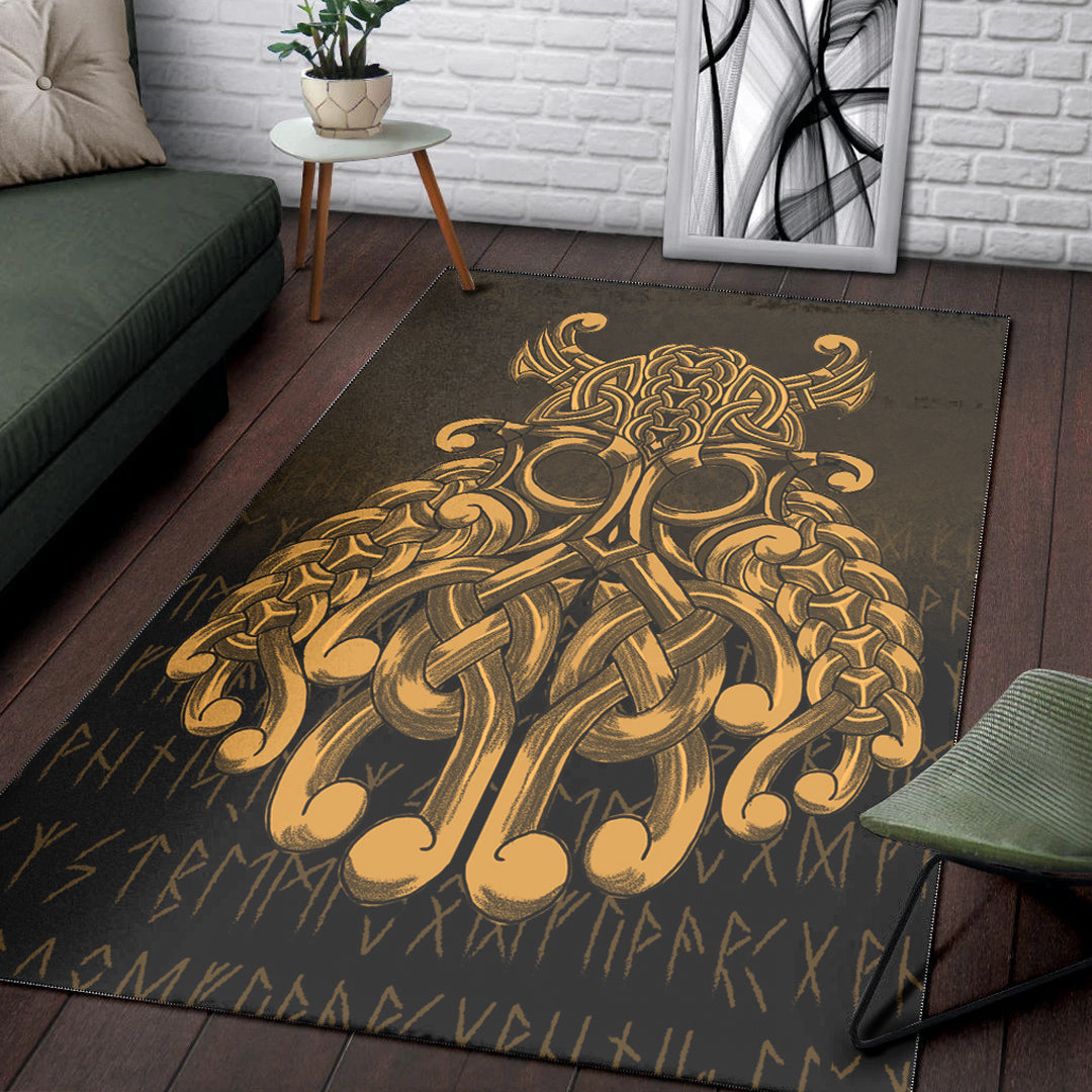 Viking Area Rug Vikings Odin Valhalla Gold Version Area Rug RLT12 - Wonder Print Shop