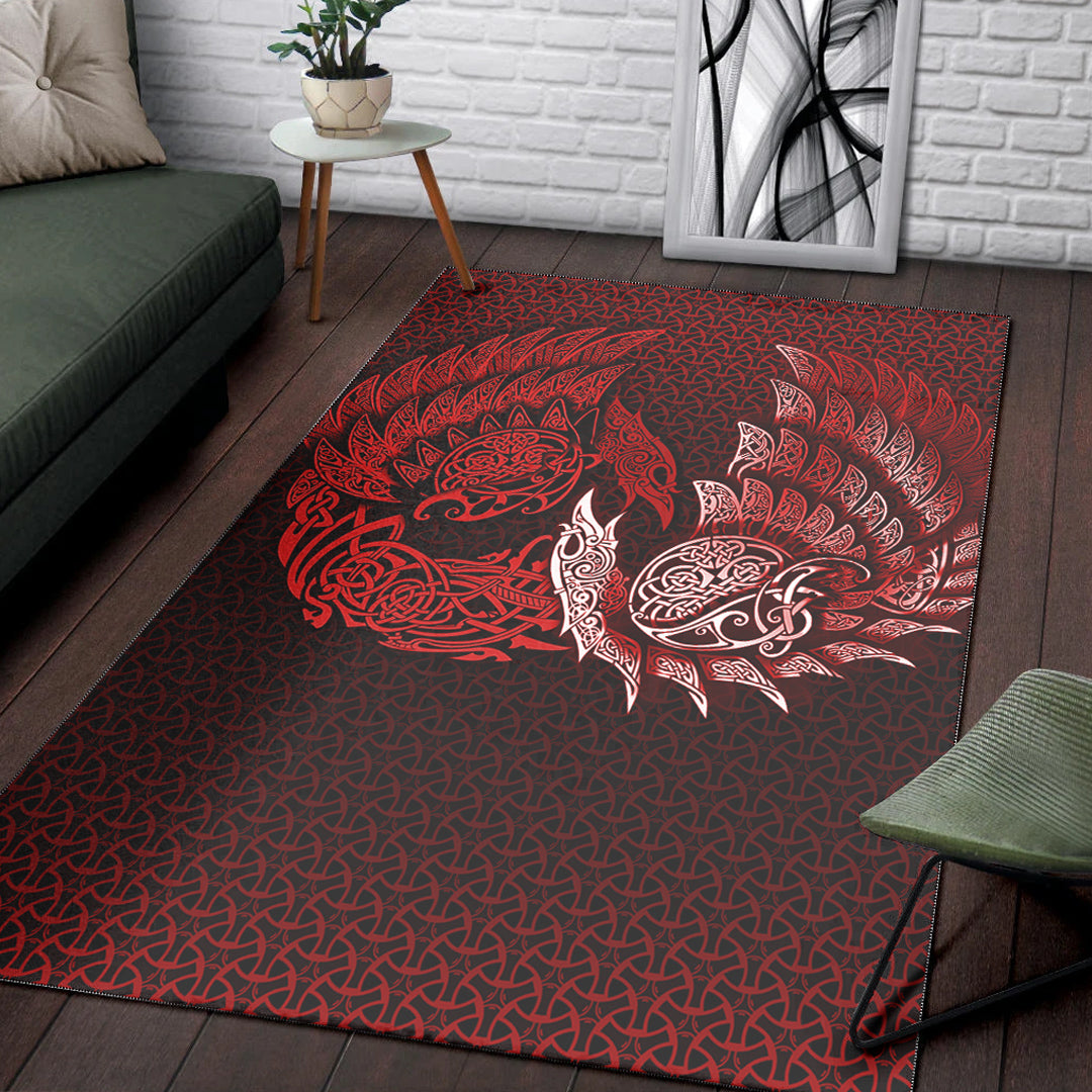 Viking Area Rug Ragnarok Huginn Muninn Red Version Area Rug RLT12 - Wonder Print Shop