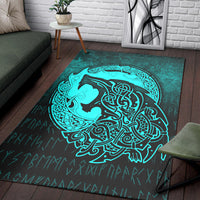 Viking Area Rug Fenrir Viking 3D Tattoo Cyan Version Area Rug RLT12 - Wonder Print Shop