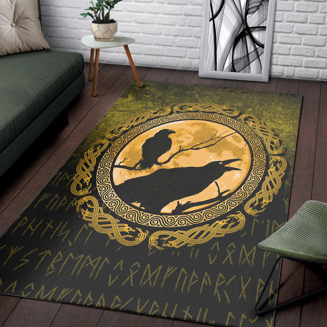 Viking Area Rug Vikings Huginn Muninn Odin Ravens Gold Version Area Rug RLT12 - Wonder Print Shop