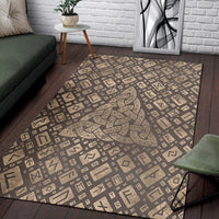 Viking Area Rug Triquetra and Runic Alphabet Wood and Gold Area Rug RLT12 - Wonder Print Shop