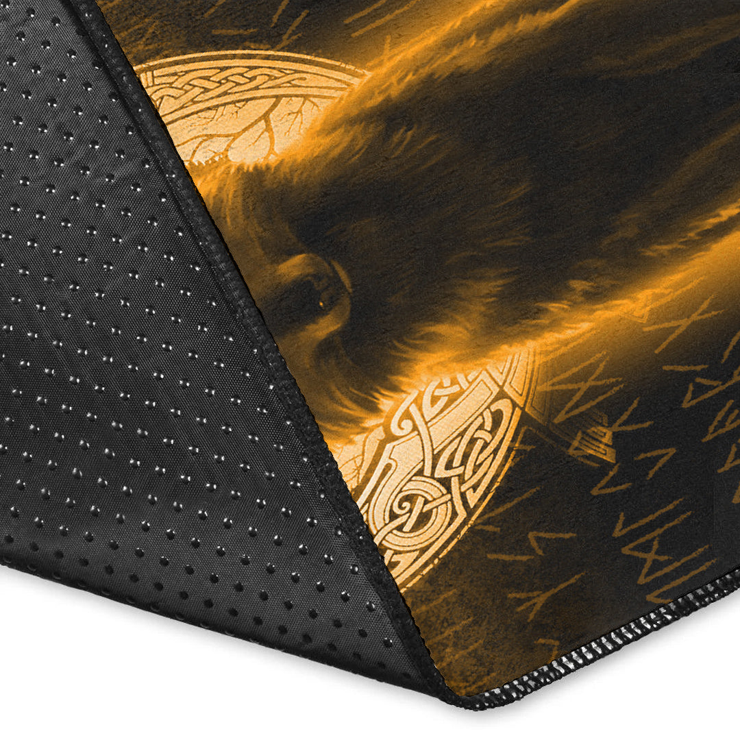Viking Area Rug Fenrir Viking Wolf Gold Version Area Rug RLT12 - Wonder Print Shop