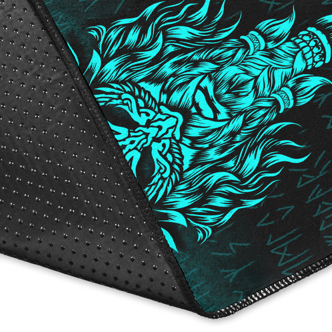 Viking Area Rug Odin The Allfather Asgard God and Chief Of Aesir Cyan Version Area Rug RLT12 - Wonder Print Shop