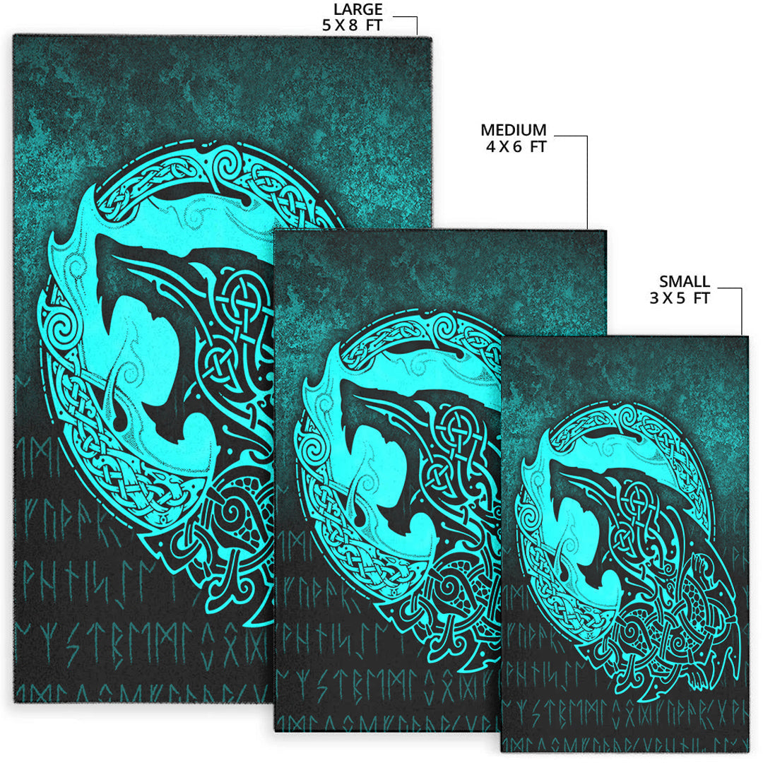 Viking Area Rug Fenrir Viking 3D Tattoo Cyan Version Area Rug RLT12 - Wonder Print Shop