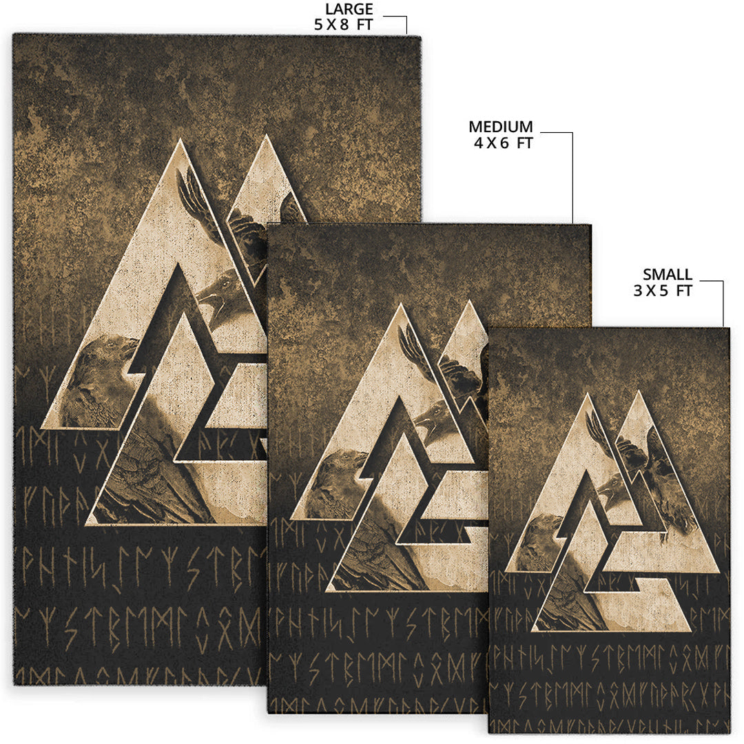 Viking Area Rug Huginn Muninn Ravens from Odin Viking Gold Version Area Rug RLT12 - Wonder Print Shop