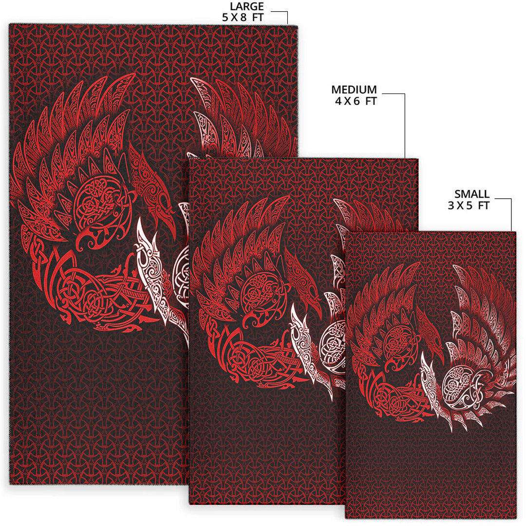 Viking Area Rug Ragnarok Huginn Muninn Red Version Area Rug RLT12 - Wonder Print Shop