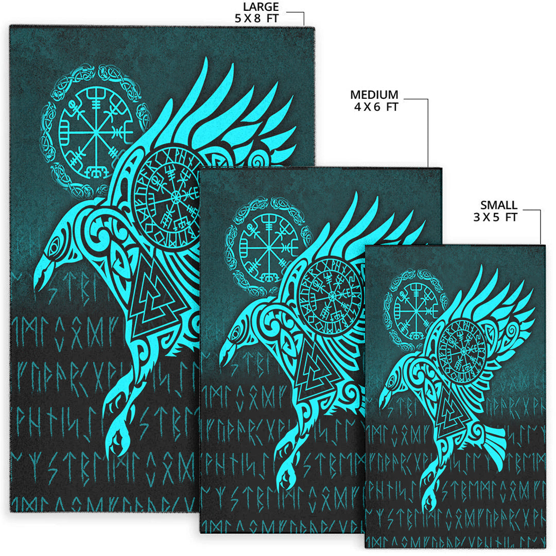 Viking Area Rug Raven Vegvisir Tattoo Cyan Version Area Rug RLT12 - Wonder Print Shop