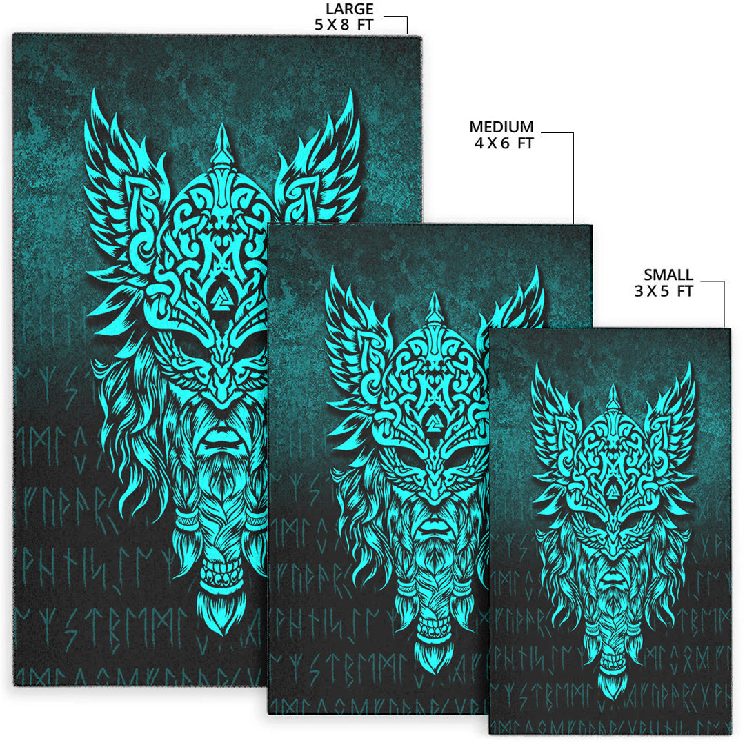 Viking Area Rug Odin The Allfather Asgard God and Chief Of Aesir Cyan Version Area Rug RLT12 - Wonder Print Shop