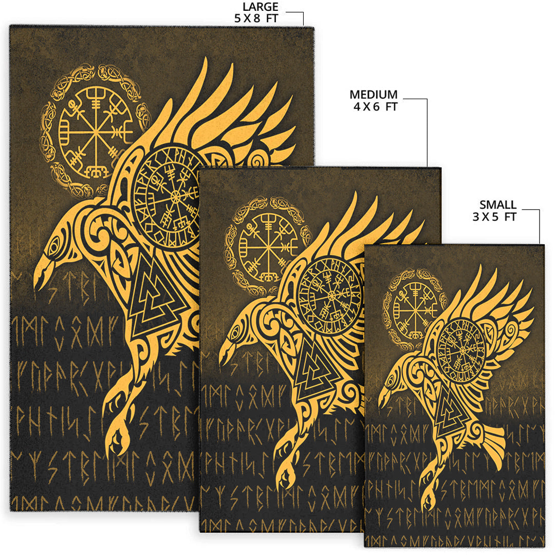 Viking Area Rug Raven Vegvisir Tattoo Gold Version Area Rug RLT12 - Wonder Print Shop