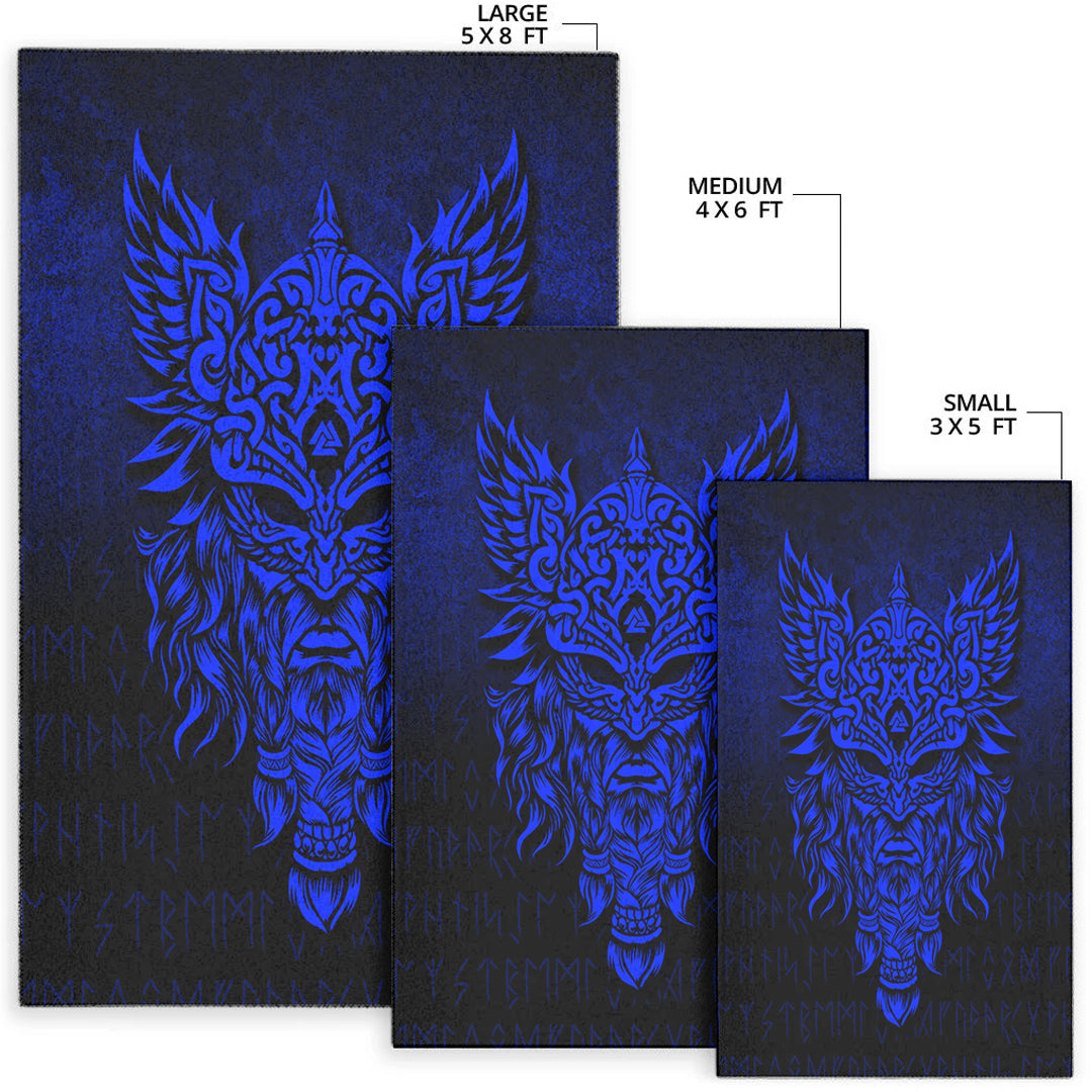 Viking Area Rug Odin The Allfather Asgard God and Chief Of Aesir Blue Version Area Rug RLT12 - Wonder Print Shop