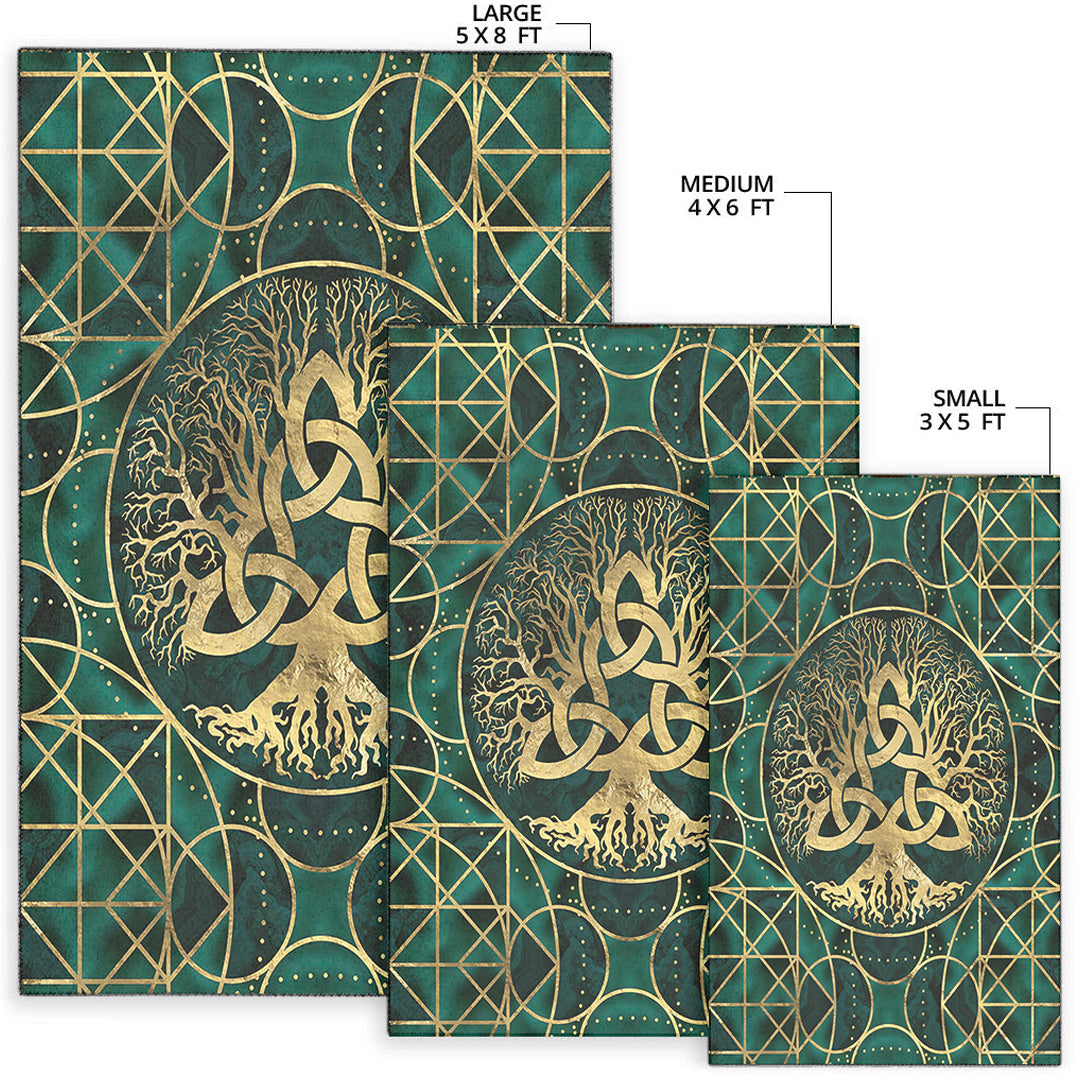 Viking Area Rug Tree Of Life with Triquetra Malachite and Gold Area Rug RLT12 - Wonder Print Shop