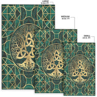 Viking Area Rug Tree Of Life with Triquetra Malachite and Gold Area Rug RLT12 - Wonder Print Shop