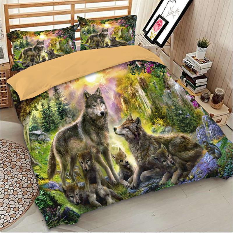 Native American Wolf Happiness Family In The Spring Forest Bedding Set LT10 - Wonder Print Shop