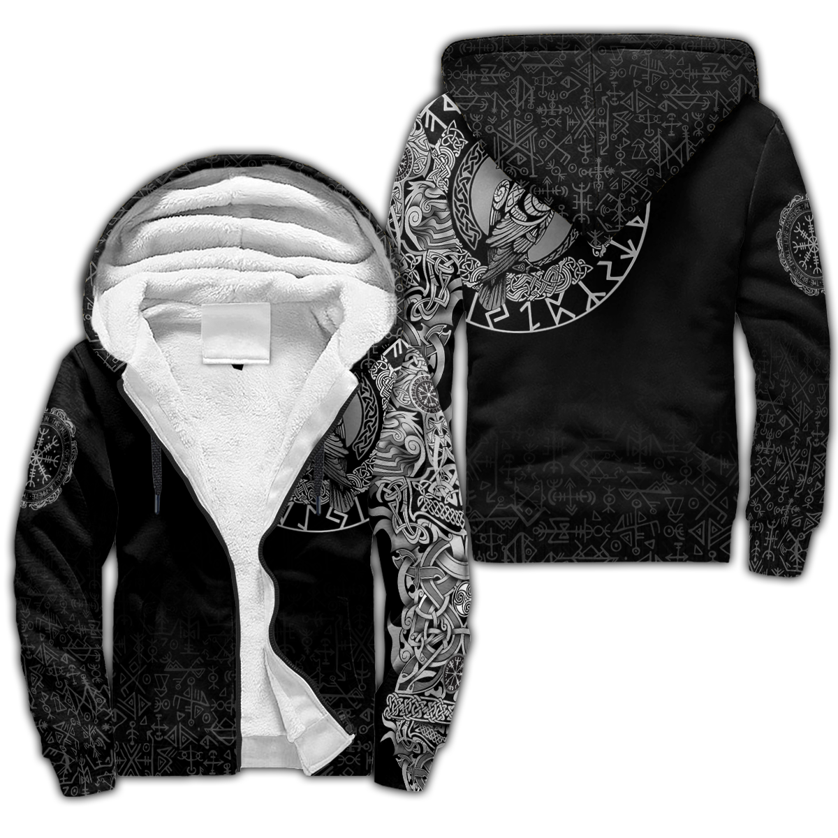Viking Clothing Viking Raven Special Tattoo Sherpa Hoodie RLT12 - Wonder Print Shop